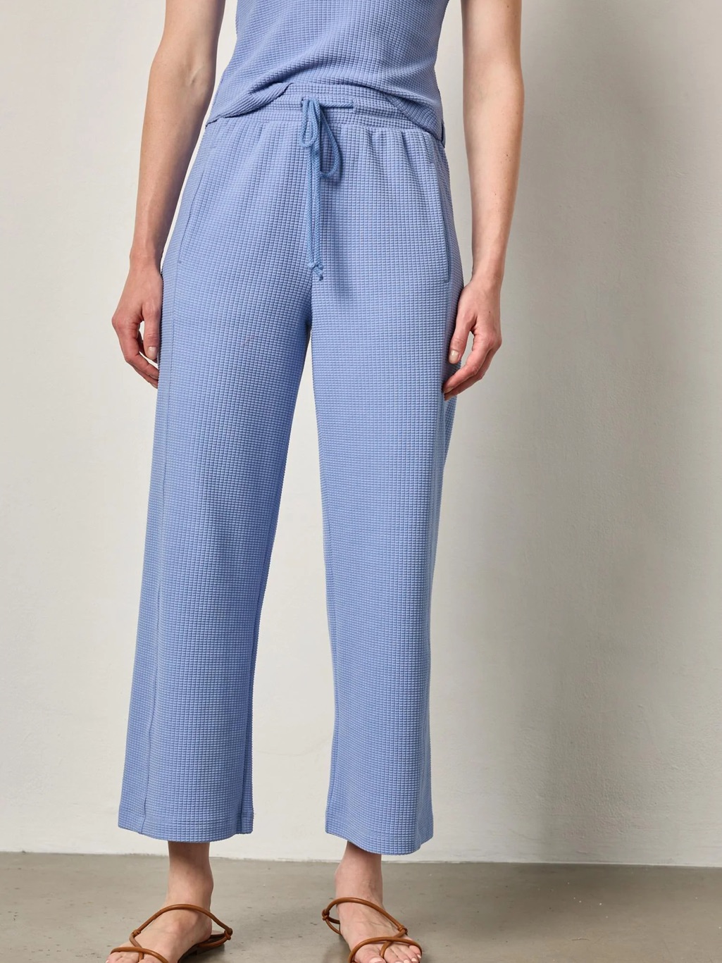 Lilla P Waffle Knit Drawstring Lounge Pants - Blue